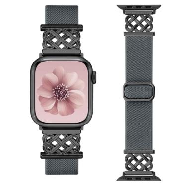 Imagem de Pulseira feminina de nylon elegante compatível com Apple Watch SE, 40 mm, 41 mm, 38 mm, 42 mm, acessórios esportivos de substituição para Apple Watch séries 10, 9, 8, 7, 6, 5, 4, 3, 2 e 1 Ultra