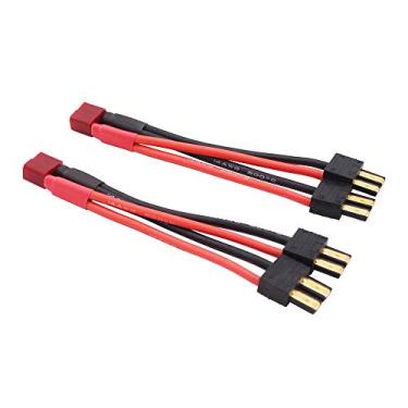 Imagem de OliYin 2 peças, 2 machos Traxxas TRX para 1 fêmea Deans conector paralelo adaptador de fio 14awg 10 cm para RC LiPO (pacote com 2)