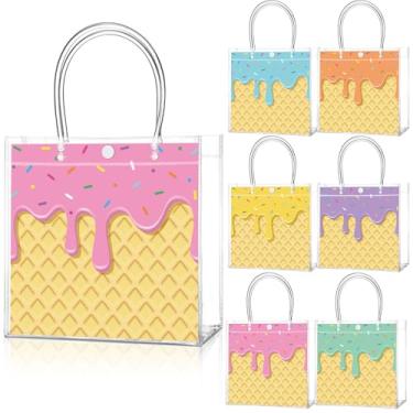 Imagem de Aliceset 24 peças de sacos de presente de sorvete de verão com alça transparente PVC doces doces sacolas para lembrancinhas de festa de aniversário de verão