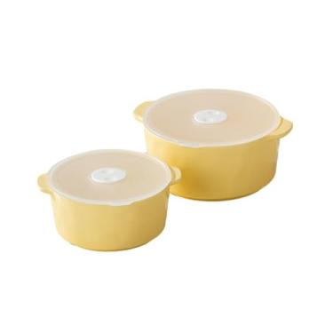 Imagem de Vento nórdico doméstico simples e requintado creme orelhas de vento cobertas fresh-kee tigela amarelo creme + conjunto de duas peças
