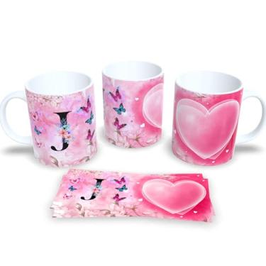 Imagem de Caneca Branca Porcelana com Alfabeto Borboleta (J)