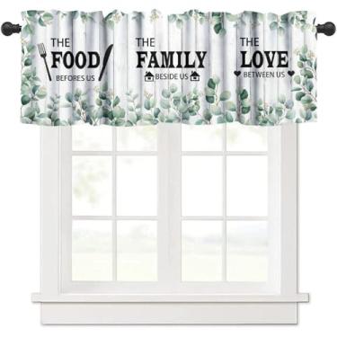 Imagem de JanJCurt Saia de cozinha com folhas de eucalipto, tábua de madeira rústica, aquarela, plantas, floral, botânica, comida, família, blackout, cortina de janela para casa, sala de jantar, café, 137 x 45