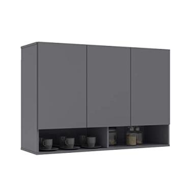 Imagem de Armário Multiuso Aéreo Milão 3 Portas Parede Suspenso Cozinha Quarto (Cinza)