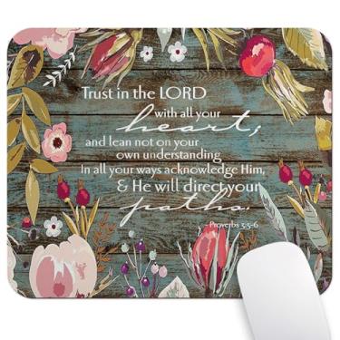 Imagem de Mouse pad Wknoon cristão versículos bíblicos frases Provérbios 3-5 Mouse Pad, Trust in The Lord with All Your Heart Mouse Pads Vintage Old Floral Design tapete