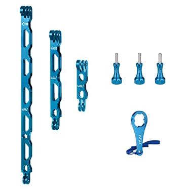 Imagem de (7 peças) HSU All Aluminum Alloy Extension Arm Kit Metal Pole Mount Helmet Stick Extension Arm Mount para GoPro Hero 10/9/8/7/6/5 Preto, Session 5/4, DJI Osmo Action e mais (30 cm/16,5 cm/8,3 cm) (azul)
