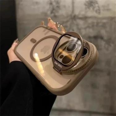 Imagem de Suporte de proteção de lente de câmera flip case magnético para iPhone 16 11 12 13 14 15 Pro Max Plus capa transparente, cáqui, para iPhone 13