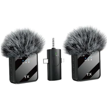 Imagem de Microfones sem fio, microfone de lapela 3 em 1 com cancelamento de ruído, microfone de 3,5 mm, pacote com 2 mini microfones com display LED para entrevista, ASMR, vídeo e podcast