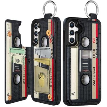 Imagem de Shorogyt Capa carteira para Samsung Galaxy A55 - Design bonito de fita de CD moderna com suporte para cartão para fecho magnético traseiro Flip Folio Capas de telefone de couro para mulheres meninas