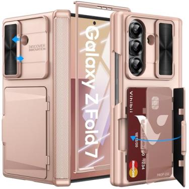 Imagem de Vihibii Capa carteira para Samsung Galaxy Z Fold 7 com porta-cartões e capa de lente deslizante e protetor de tela externo e proteção de dobradiça robusta, capa protetora de corpo inteiro para Samsung