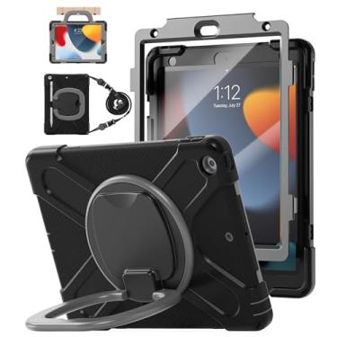 Imagem de BATYUE Capa para iPad 8ª/7ª geração, iPad 10,2 polegadas 2020/2019, capa infantil resistente com protetor de tela, suporte giratório/suporte para lápis/alça de transporte (preto + cinza)