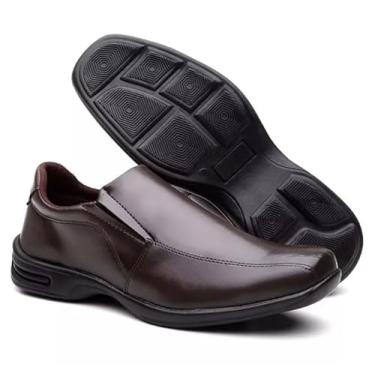 Imagem de Sapato Social Masculino Em Couro Sintético de Alta Qualidade Design Slip On com Elástico Lateral Solado Emborrachado Antiderrapante Palmilha Confortável Anti Stress Ideal Para Trabalho Eventos e Uso Diário (Café, BR, Adulto, Numérico, 41)