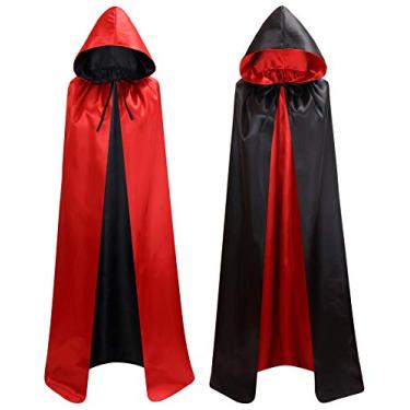 Imagem de Makroyl Capa unissex reversível com capuz para festa de Natal, Halloween, vampiros, fantasias cosplay (preto + vermelho, médio)