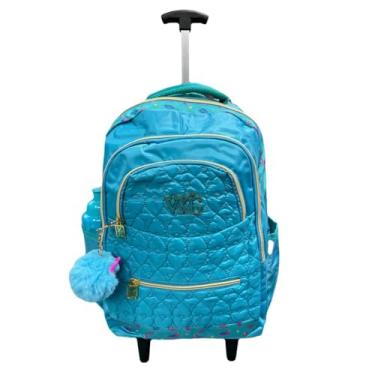 Imagem de Mochila Rodinha Feminina Juvenil Adulto Reforçada e Espaçosa + Chaveiro AZUL