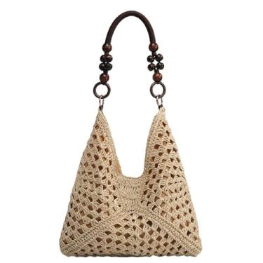 Imagem de GJHFCXSO Sacos De Palha Para Mulheres VerãO Praia Macio Grande Tote Bag Tecido Ombro Bolsa Bolsa De FéRias Saco De Crochê,Beige