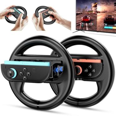 Imagem de ALAFLY 2 Pack Steering Wheel Compatible with Nintendo Switch 2 for Mario Kart, Ergonomic Game Racing Wheels for Joy-Con Controllers, Enhanced Grip, Motion Control, Family Games Accessories, Black