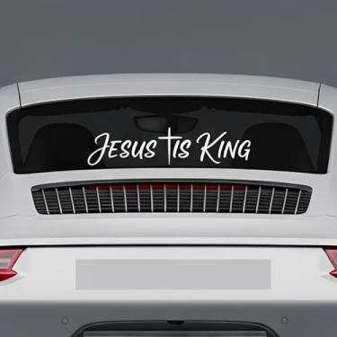 Imagem de Adesivo de carro Jesus is King, design de coroa religiosa, adesivo de janela de vinil branco (Jesus is King)