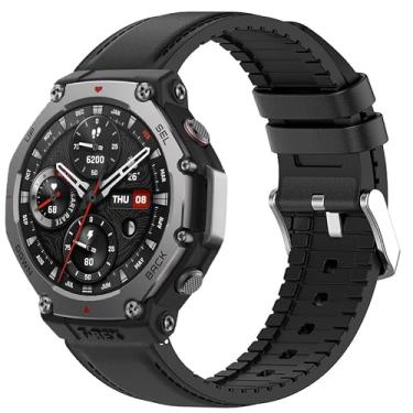 Imagem de Compatível com pulseiras Amazfit T-Rex 3, Lamshaw Quick Release de 22 mm, pulseira de couro de silicone respirável de 20 mm compatível com Amazfit T-Rex 3 de 48 mm, Balance, Cheetah Pro, Cheetah Round
