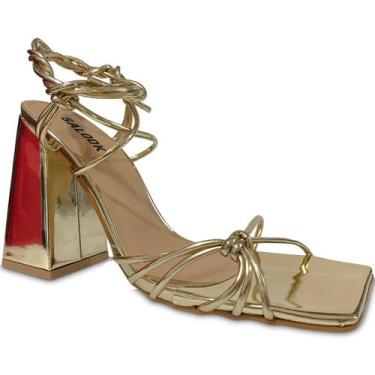 Imagem de Sandália Dourado Salto Bloco Grosso Corda Amarração - Salook, 37, Dour