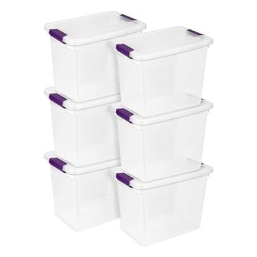 Imagem de Sterilite 17631706 27 Quart/26 Liter ClearView Latch Box, Clear with Sweet Plum Latches, 6-Pack