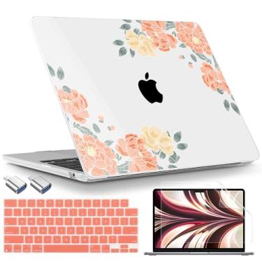Imagem de TWOLSKOO Compatível com capa M4 MacBook Air 13,5 polegadas versão 2025-2022 M4 A3240 M3 A3113 M2 A2681, capa rígida de plástico, capa de teclado, adaptador tipo C e protetor de tela, rosas vintage