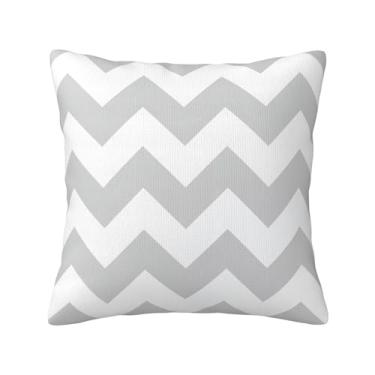 Imagem de Myshe Capa de almofada decorativa quadrada cinza e branca com listras chevron decoração perfeita presente para sofá quarto decoração de casa 18x18