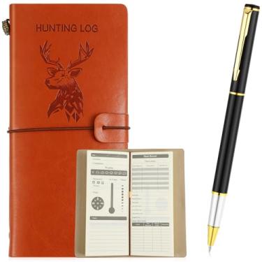 Imagem de Glenmal Livro de tronco de caça com caneta de couro para diário de caça, bolso de alce, livro de tronco de caça, presentes para homens, projetado para caçador gravar detalhes de caça, 96 páginas