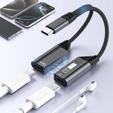 Imagem de USB C Splitter 1 entrada 2 saídas dual USB C adaptador de áudio e carregador com cabo divisor de áudio tipo C de carregamento rápido PD 60W para iPhone 16/15 Series Galaxy S25, Pixel 9, iPad Pro