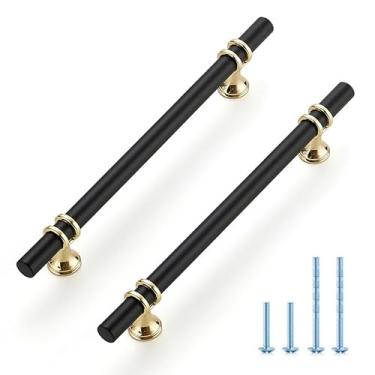 Imagem de Ravinte Hardware Pacote Com 20 Puxadores De Armário Preto Fosco E Dourado 8-13/16" Para Cozinha, Armário, Cômoda Gaveta 6-1/4"