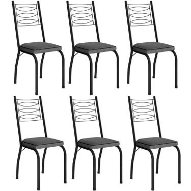 Imagem de Kit 6 Cadeiras Aço Carbono Tubular Metálica Acabamento D-25 Luana Preto-platina