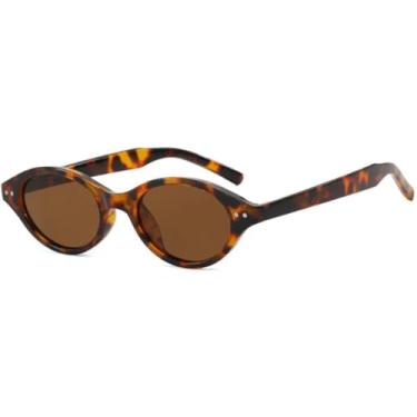 Imagem de Óculos de sol femininos pequenos com armação oval, luxuosos, com rebites, para decoração masculina, para atividades ao ar livre e viagens, UV400 (marrom leopardo)