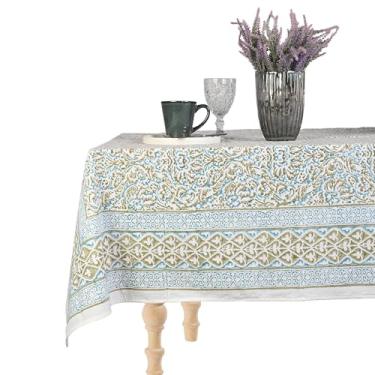Imagem de Perilla Home Toalha de mesa multicolorida 100% algodão 152 x 272 cm | Toalha de mesa retangular com estampa bloco de mão para 6 lugares | Toalha de mesa lavável para outono, decoração, casamentos