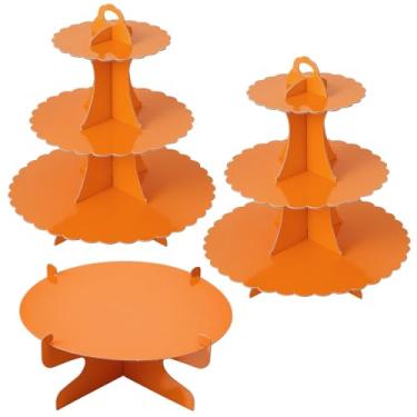 Imagem de Soleebee Conjunto de 3 peças de suporte de bolo, suporte de cupcake de 3 camadas, exibição de bolo redondo de 1 camada, torre de cupcake de sobremesa de papelão para decoração de festa de casamento de