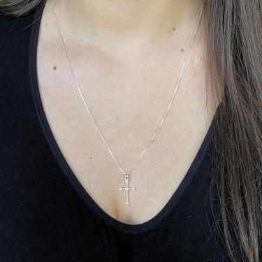 Imagem de Colar Cruz Cravejada Torcida Prata 925 Banhada Semijoia 60cm - Morgani