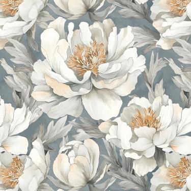 Imagem de Safiyya Papel de parede de contato floral cinza e branco descasque e cole 43,9 cm x 500,4 cm Papel de parede autoadesivo removível para quarto, banheiro, rolo de vinil