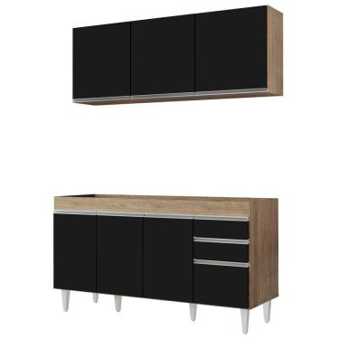 Imagem de Armário Aéreo Argélia E Balcão Gabinete Para Pia 150cm Sem Tampo Marrocos Castanho-preto - Lumil Móveis