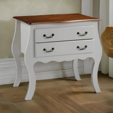 Imagem de Cômoda Rústica Bombê 2 Gavetas - Branco Laca Com Tampo Imbuia Glazer