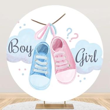 Imagem de Yeele 2,2 x 2,2 m para meninos ou meninas, pano de fundo redondo revelador de gênero, rosa e azul, para meninos ou meninas, para chá de bebê, decoração de festa, decoração de fotos