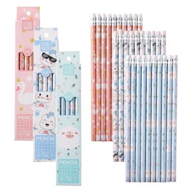 Imagem de YIHUANYIFA 30 lápis de desenho de arte HB a granel lindos e divertidos lápis de escrita de madeira com borrachas para crianças, estudantes, recompensas, festas, lembrancinhas, professores, escola