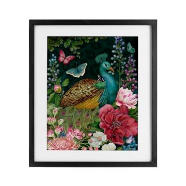 Imagem de Stupell Industries Impressão emoldurada preta pavão jardim selvagem sob vidro design por Nicole Tamarin, 40,6 x 33,5