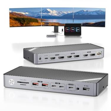 Imagem de Minisopuru Estação de ancoragem DisplayLink com 3 monitores com carregador de 140 W, carregamento de 30 W, estação de ancoragem USB C 8K/4K para MacBook, Thunderbolt 4/3, Windows (3X HDMI, 3X