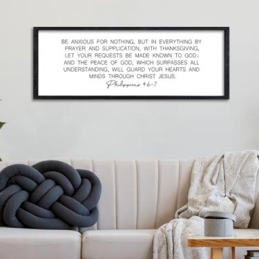 Imagem de Surfapans Decoração de parede cristã Be Anxious for Nothing Sign, 81 cm × 30,5 cm Filipenses 4:6-7 Versículo da Bíblia Escritura Placa de bloco com citações positivas, Santa Inspiração Religiosa Jesus