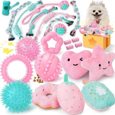 Imagem de Brinquedos para cachorros XIUGOAL Pink para dentição com bolas e corda