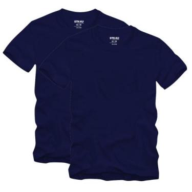 Imagem de Kit 2 Camisetas Masculina Lisa Slim Algodão Premium Stock4u, G, Azul m