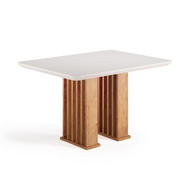 Imagem de Mesa Sala de Jantar Mond Retangular Tampo em MDF com Vidro 120cm Off White Estilo Moderno