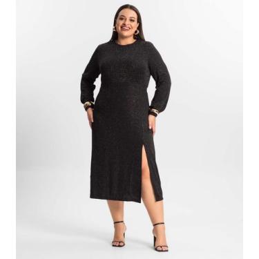 Imagem de Vestido Midi Plus Size Manga Longa Secret Glam Preto, Plus G3, Preto