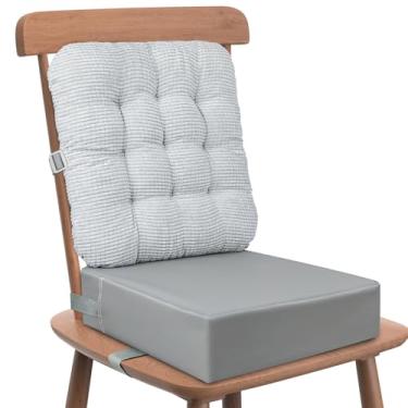 Imagem de KOXUIUF Assento elevatório para cadeira de cozinha com travesseiro confortável para encosto e fivelas de segurança ajustáveis, assento infantil antiderrapante para mesa de jantar, cadeira de almofada