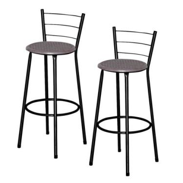 Imagem de Jogo 2 Banqueta Alta Ratan Preta Retro - Lamar Design, Cinza claro