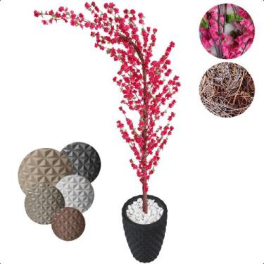 Imagem de Cerejeira Artificial Curva Sakura Pink Grande Vaso Decoração - Flor de