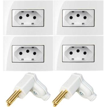 Imagem de 4 Tomada Movel Embutir 3 Pinos 10a Branco + 2 Plug Macho 3 Pinos 10a 9