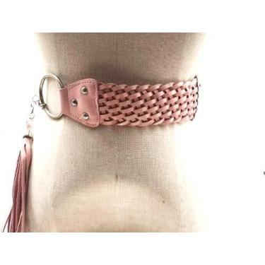 Imagem de Cinto feminino couro trançado com corrente e rebite vestido NE091 - Ba